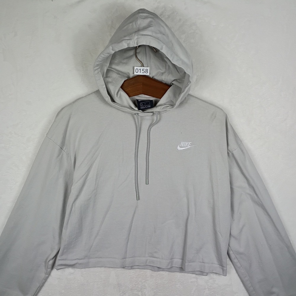 Nike Womens Cropped Hoodie Light Grey Long‎ Sleeve Pullover Sweatshirt L